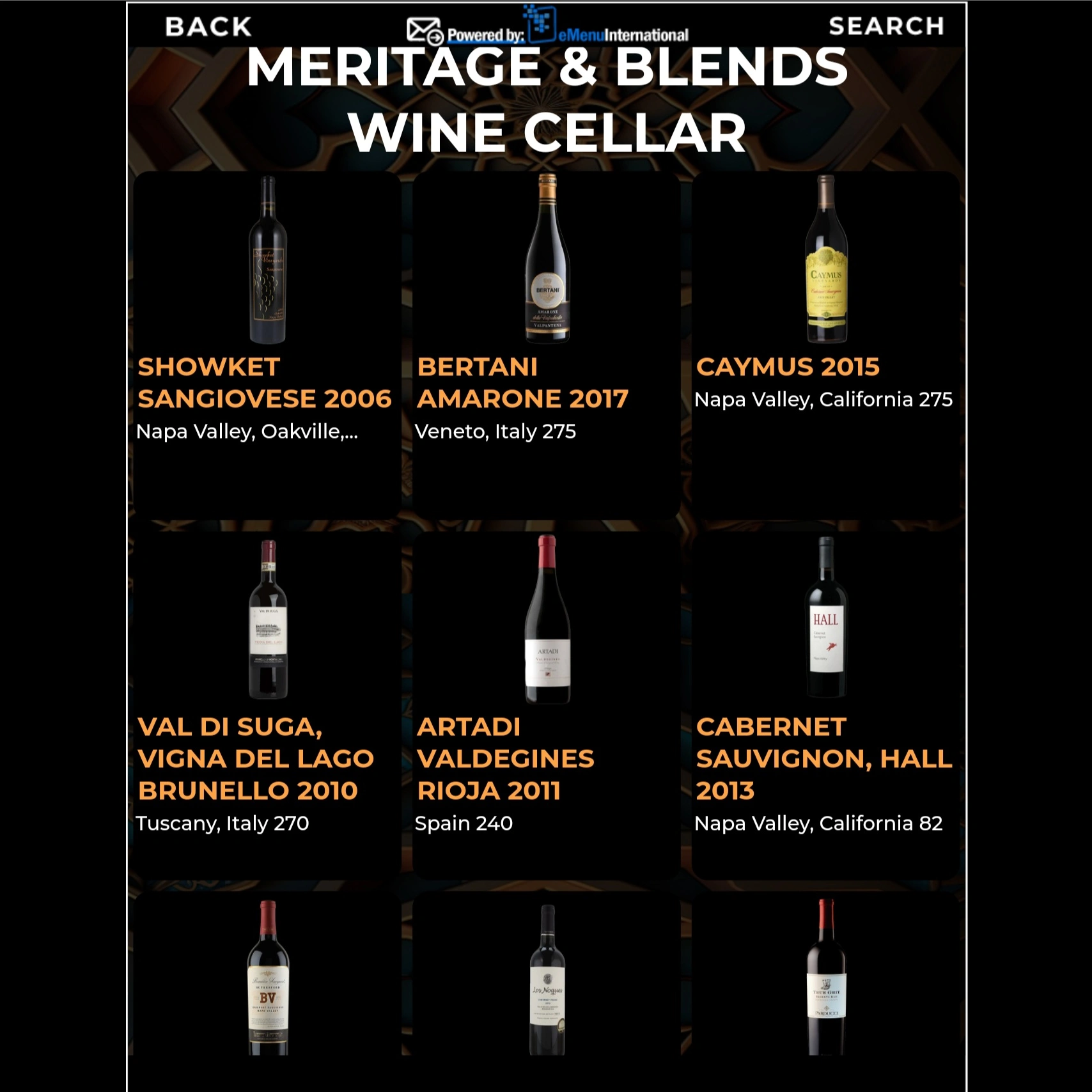 Wine Cellar Menu